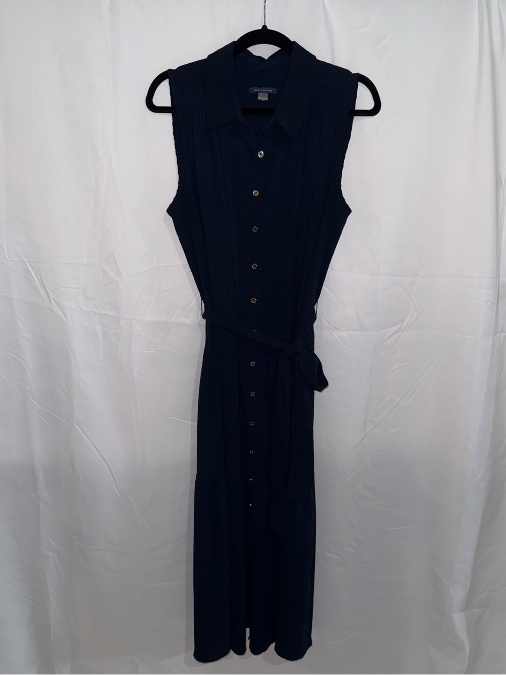 Tommy Hilfiger Sleeveless Button-Front Navy Shirt Dress with Waist Tie - size 10